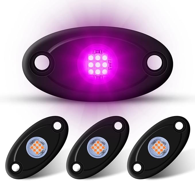 4 Pods LED Rock Lights Purple Neon Underglow Light Kits for Car ATV UTV SUV Boat Underbody Glow Trail Rig Lights Waterproof (Purple)