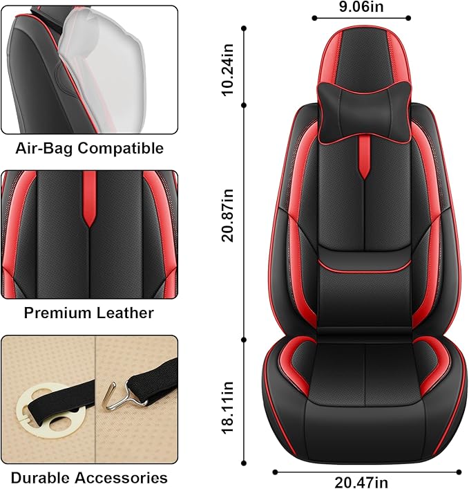 Fit for 98% of Mercedes Benz Car Seat Covers with Headrests, Premium Nappa Leather Seat Cover, Fully Wrapped Protect Modern Style Seat Cover (2-Seat Luxury, Black & Red)