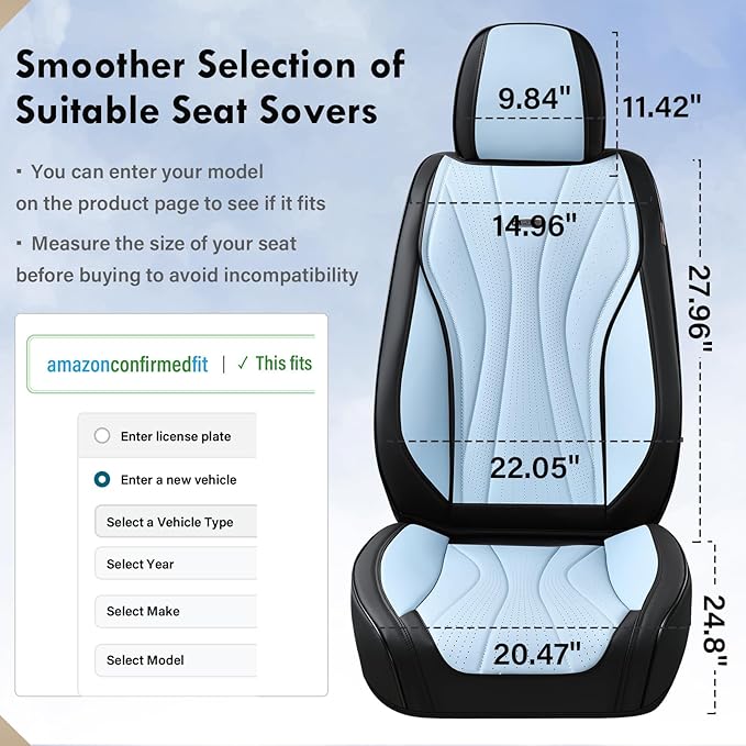 Coverado Front and Rear Seat Covers, 5 Seat Universal Seat Covers, Faux Leather Seat Cover for Trucks, Waterproof Car Seat Protector, Car Seat Cover Car Seat Cushion Fit for Most Cars (Black&Blue)