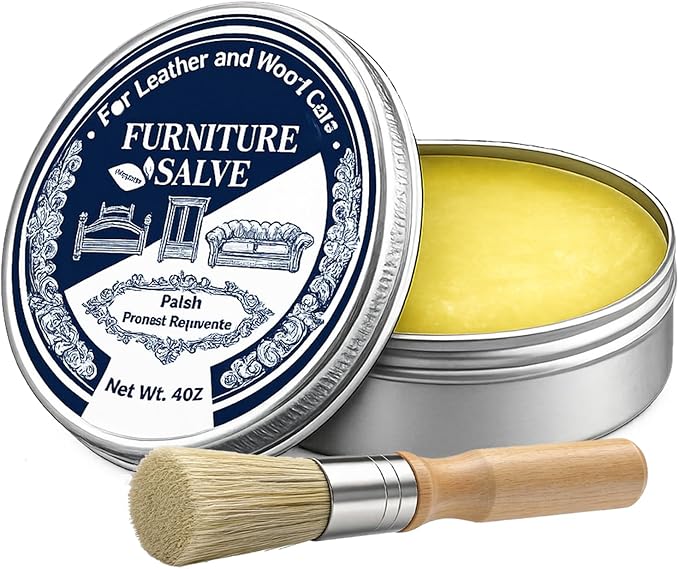 Leather & Furniture Repair Salve with Brush for Leather Wood, Original Leathers Recoloring Balm Wood Cleaner, Wood Polish Wax, Household Upholstery Maintenance Kit for Home, Sofa, Car Seats
