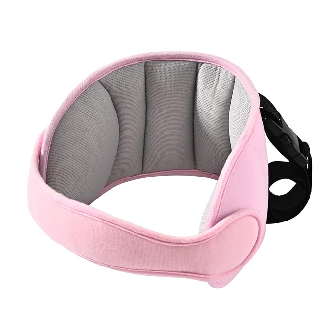 LETTON Car Seat Head Support for Child, Adjustable Toddler Car Seat Head Holder Head Strap, Safe, Breathable Head & Neck Pillow Support Solution– Baby & Kids Travel Accessories, Grayish Pink
