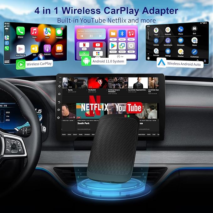 Magic Box 3.0 Support YouTube/Netflix, 2025 Upgraded 4 in 1 Wireless CarPlay Adapter, Smart Netflix carplay Adapter Ai Box, Car Video Box