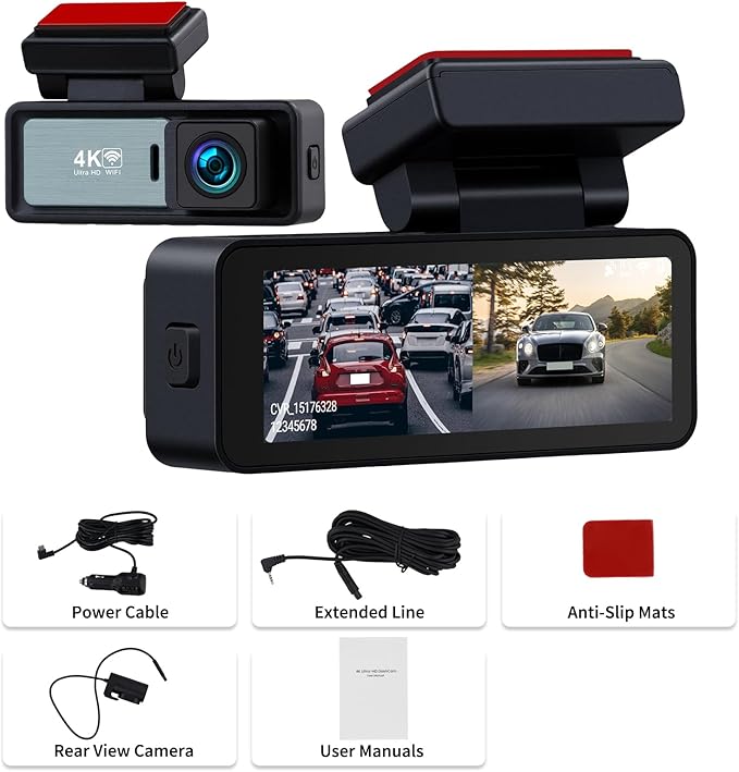 Mirror Dash Cam Front 4K+ Rear 1080P, 2 Channel HD Backup Camera Detection with Color Night Vision, 3.16" IPS Touch Screen, Loop Recording, G-Sensor, Wide Angle, Reserve Assist Fit for All Cars
