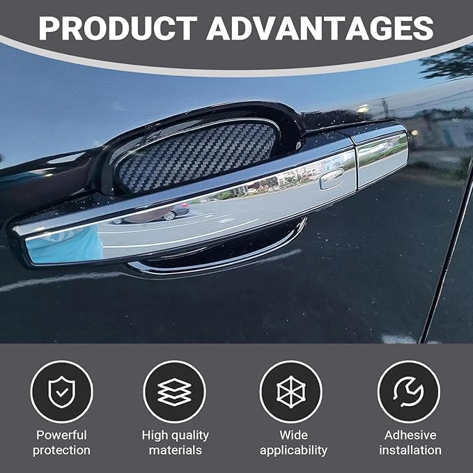 4 PCS Car Door Handle Scratch Protector, 3D Carbon Fiber Car Door Bowl Sticker, 3.9" x 3.9" Cup Protection Guard Stickers, Automotive Paint Modification Accessories (Black #Large)
