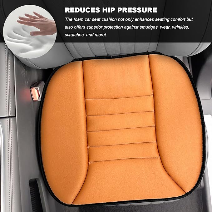 Car Seat Cushion, Breathable Driver Seat Protector with 1.2" Thick Comfortable Memory Foam, Universal Non-Slip Chair Pillow Pressure Relief Cushion Pad for Car Home Office (Orange)