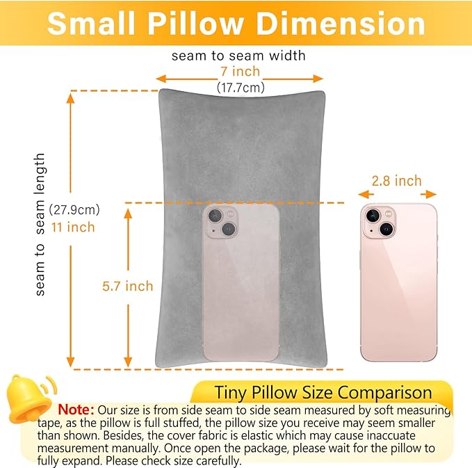 2 Pack Small Pillow, Memory Foam Mini Pillow 11 X 7 Inches for Travel, Sleeping, Nap and Neck, Knee, Lumbar Support, Tiny Cushion for Pet, Dogs (Grey)