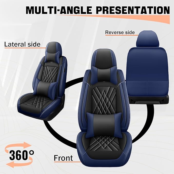 Car Seat Covers Compatible with Toyota Camry 2012-2026 Durable Waterproof Automotive Seat Covers Stretchable Fabric Material,Airbag Compatibility,Premium Nappa Leather(Black Blue,Full Set with Pillow)
