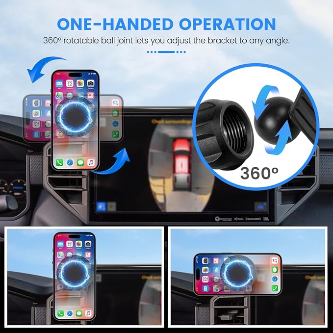 Car Phone Holder Fit for Toyota Tundra 2022-2025/Sequoia 2023-2025 Accessories 14-Inch Screen Fixed Clip, Cell Phone Mount Compatible with MagSafe Hands-Free 360° Rotation