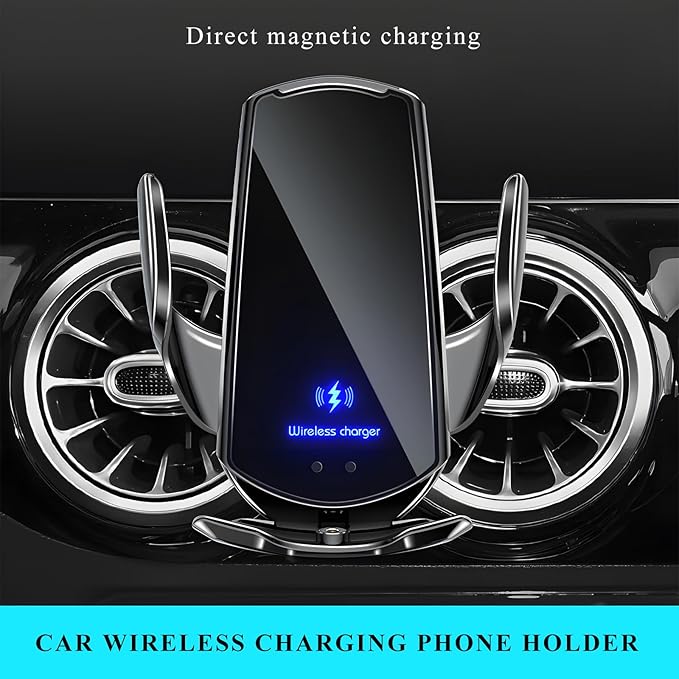 Sun Walker Wireless Car Charger Mount, Electric Induction 15W Fast Charging Bracket Air Vent Phone Holder, Auto-Clamping Wireless Charger Vent Mount Compatible with Most Smartphones (Black)