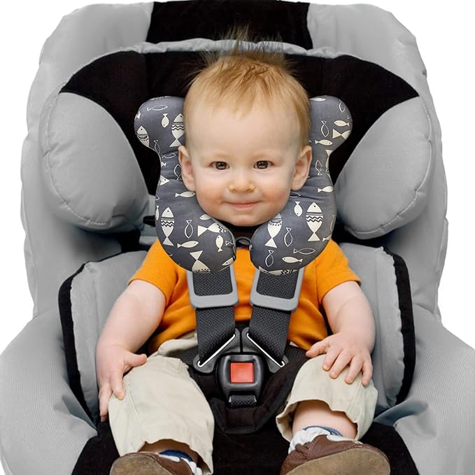 Baby Travel Pillow, Infant Kid's Cushion Soft and Skin Friendly for Car Seat, Pushchair and Stroller (Gray Fish)