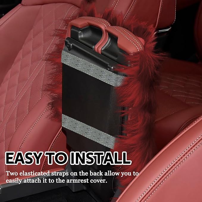 wuyaoyao Furry Car Armrest Cover, 12.1"×6.4" Soft Plush Car Center Console Cover, Winter Warm Fluffy Arm Rest Cover for Car, Auto Armrest Box Cover Protector, Universal Middle Console Pad (Wine Red)