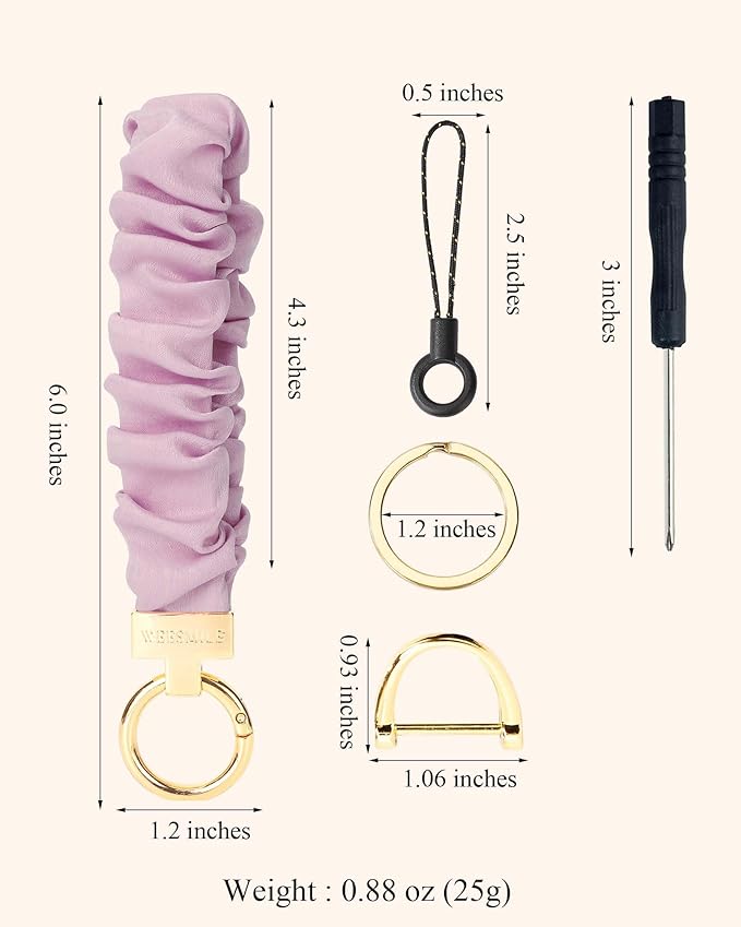 WEESMILE Keychain Wristlet, Stretchy Key Chain for Car Keys with D ring, Cute Scrunchie Wrist Bracelet for Women Men