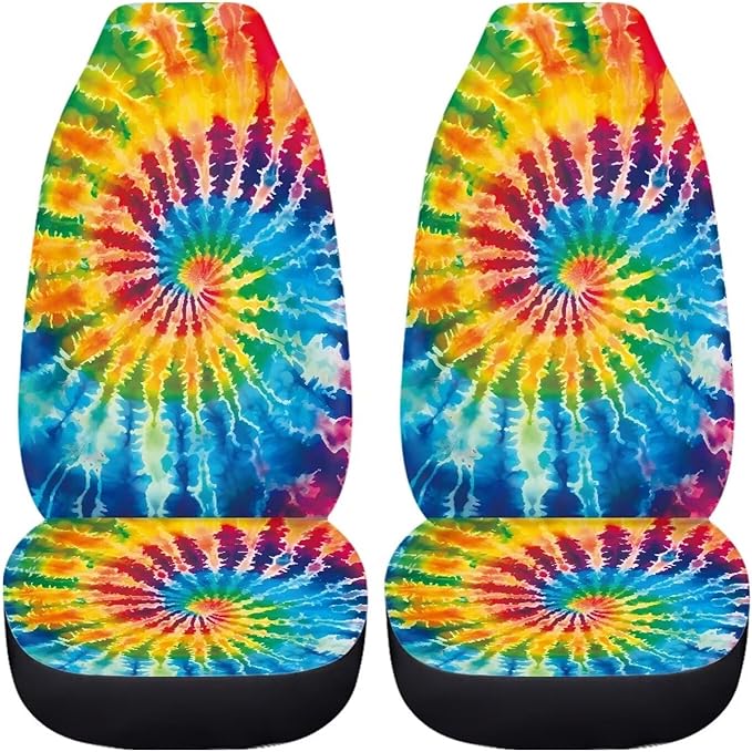 BIGCARJOB Tie Dye Theme Car Interior Accessories Sets Hippie Tie Dye Car Seat Cover Set for Front Seat Only 2 Pieces Auto Seat Accessories Vehicle Bucket Seat Protector