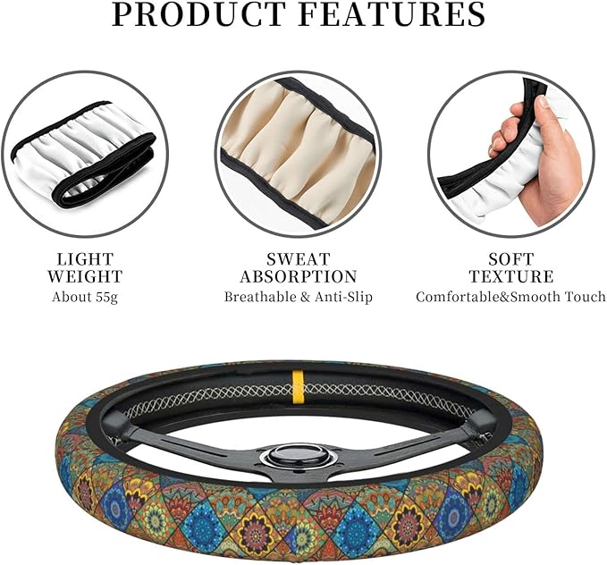 Boho Mandala Auto Car Steering Wheel Cover Universal 15 Inch Neoprene Interior Decor Protection Accessories