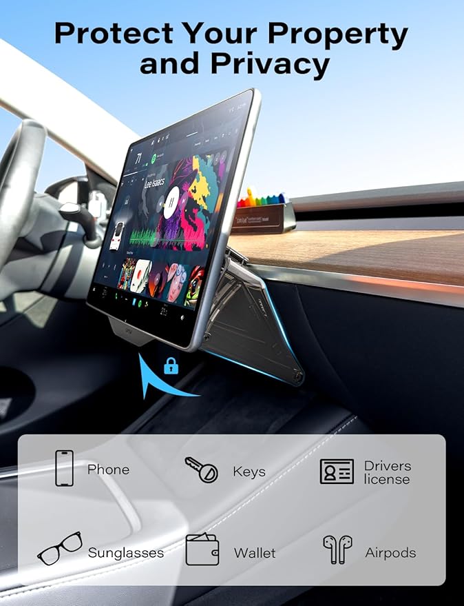 TAZENI Under Screen Storage Box Fit Model Y Juniper Model 3 Highland, Hiddenable Privacy Storage for Model Y 3 Accessories, Center Console Organizer for Model Y 2019~2026 & Model 3 2016-2026