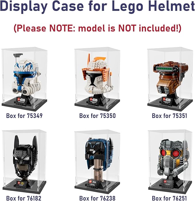 Choowin Acrylic Display Case for Lego Star Wars Helmet for Lego Captain Rex Helmet Thickened Clear Acrylic Display Cases for Collectibles Assemble Dustproof Display Box(Black Base)