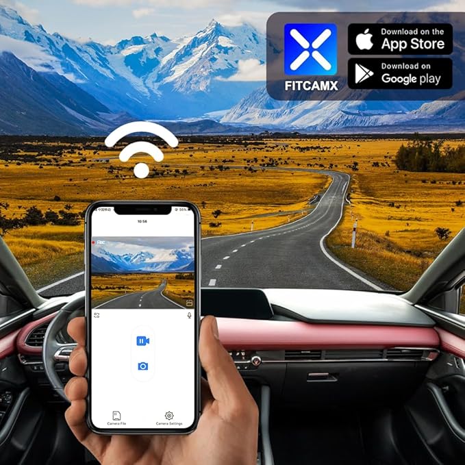 Fitcamx 4K Dash Cam Suitable for Mazda 3 2024-2026 Sedan Hatchback (with Sunroof), OEM Factory Look, UHD 2160P Video, WiFi & APP, Loop Recording, Parking Sensor, Easy to Install, 64GB Card