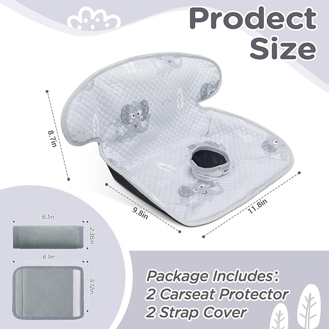 Car Seat Potty Training Protector Set, 2 Pack Waterproof Piddle Pad for Baby Toddlers, Leak-Proof Car Seat Liner with Non-Slip 2 Strap Covers, Machine Washable - Gray