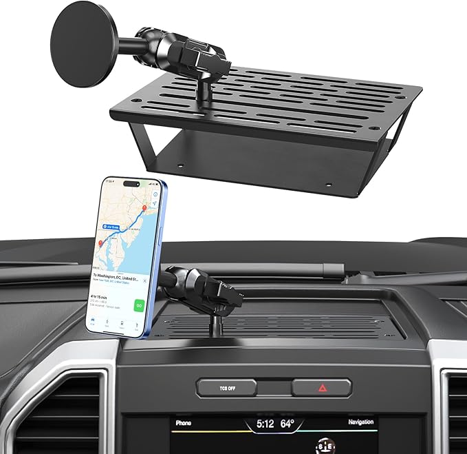 Surfcabin No Punching Required Dash Phone Holder, Compatible with 2015-2020 F150 2017-2022 F250 F350, Metal Cellphone Mounting Bracket Stand for Most CellPhones (Magnetic Type)