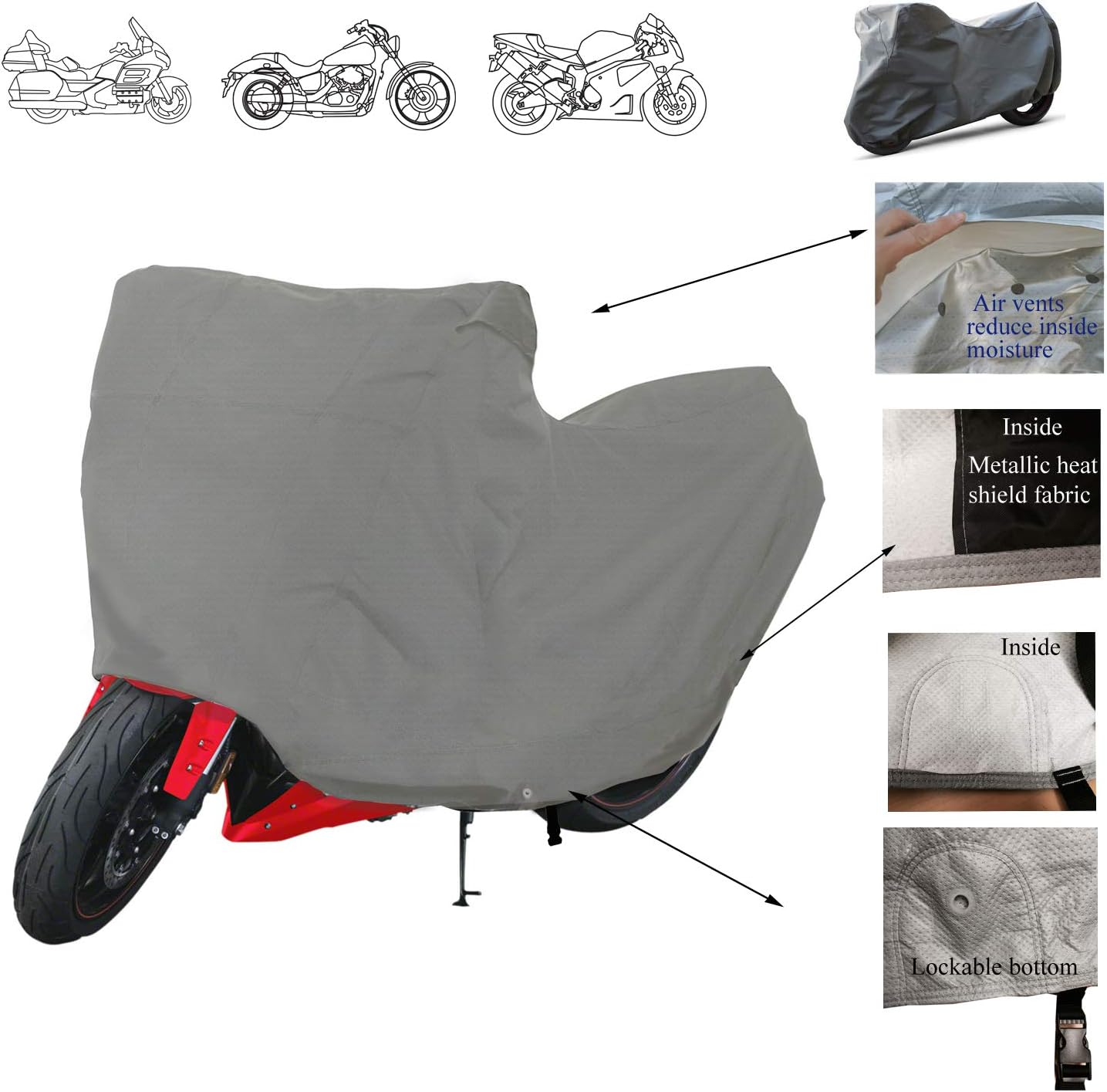 SavvyCraft Supreme Motorcycle Storage Cover for Tour Bikes, Choppers, Cruisers Fit up to 110" L