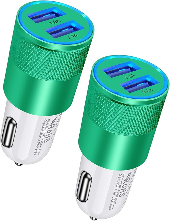 Dual Port Car Phone Charger, [2Pack] 3.4a Fast Charge USB Cargador Carro Lighter Adapter Cigarette Auto Power Adapter Block for iPhone, Samsung Galaxy, Google Pixel, LG, Motorola, GPS, LED Light Car