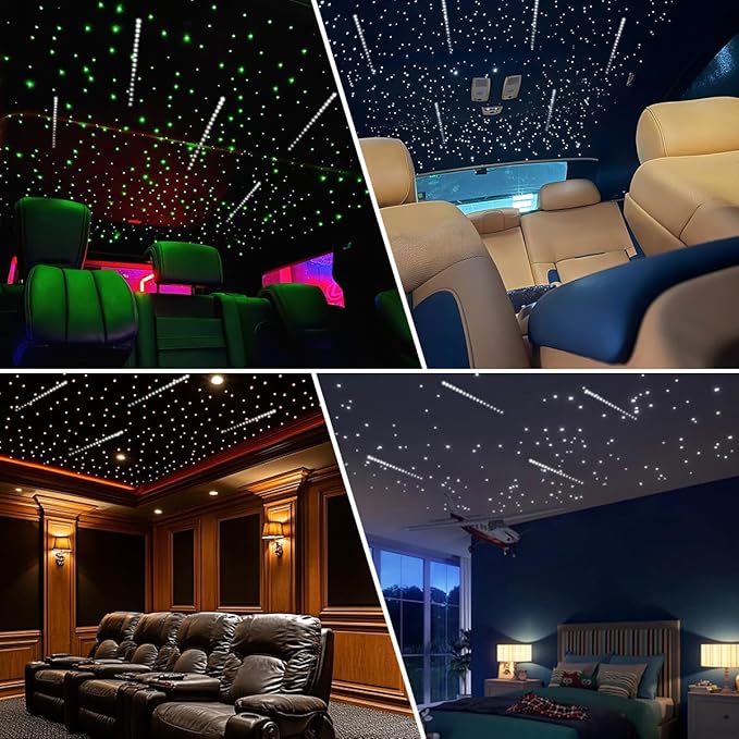 AKEPO Mini Size 6W RGBW Twinkle+White Meteor+Music Sync Fiber Optic Lights, 550pcs 0.03in 13.1ft/4m+Shooting Star Fiber Strands APP Star Ceiling Light Kit for Home and Car Headliner Starlight