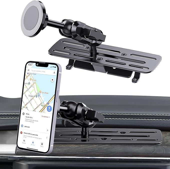Stainless Steel Phone Mount for 2013-2018 Ram 1500/2500/3500 &2019+ Classic, Magnetic & Clamp Dual Heads, All-Metal Shakeproof OEM Screw Hole Dash Mount Install Super Stable