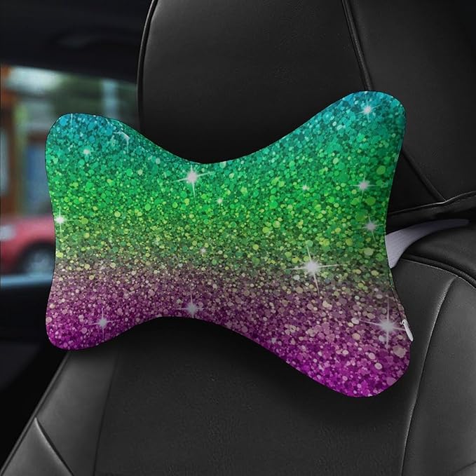 Headrest Pillow for Car Seat, 2 Pcs Memory Foam Neck Support Pillow for Neck Pain Relief, Compatible with Beautiful Turquoise Bling Glitter Sparkles Pattern Car Office Soft Travel Pillow