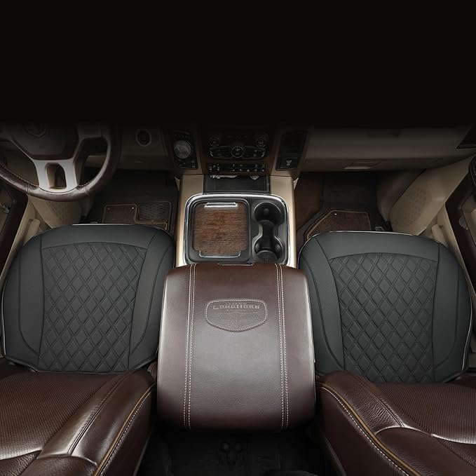 GIANT PANDA Bottom Seat Cover for Trucks&SUV, Front PU Leather Driver Seat Protector Fit for Chevy,Ram,Toyota,GMC,Ford F150 F-Series (2PCS-Black)