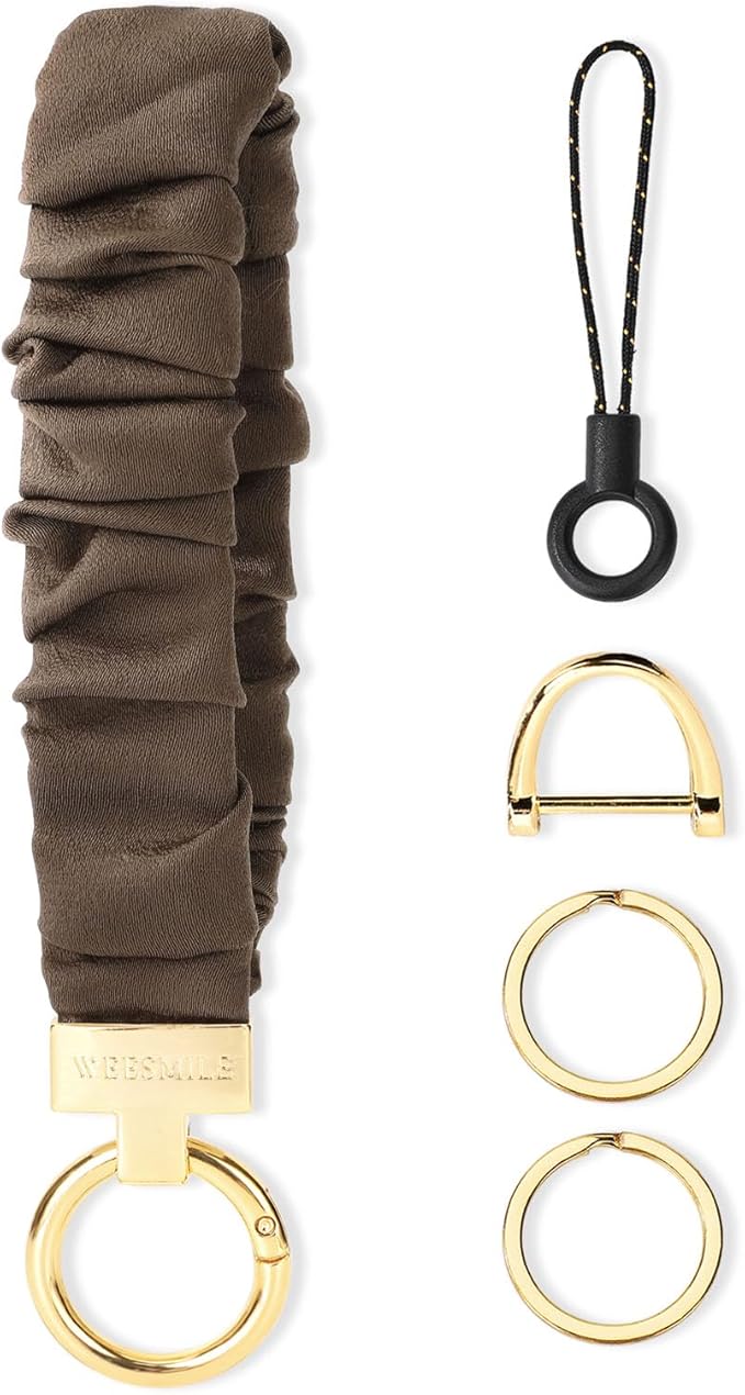 WEESMILE Keychain Wristlet, Stretchy Key Chain for Car Keys with D ring, Cute Scrunchie Wrist Bracelet for Women Men