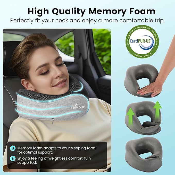 Travel Pillow-Neck Pillows for Airplanes, Memory Foam Travel Neck Pillow for Long Flights|Airport Travel Essentials 360° Support Gifts for Travellers With Eye Mask & Earplugs, Portable Carry Bag