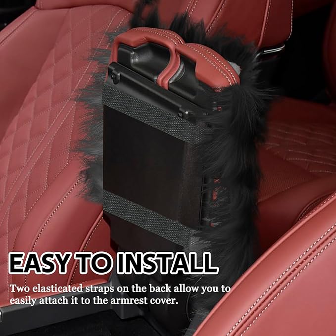 wuyaoyao Furry Car Armrest Cover, 12.1"×6.4" Soft Plush Car Center Console Cover, Winter Warm Fluffy Arm Rest Cover for Car, Auto Armrest Box Cover Protector, Universal Middle Console Pad (Black)