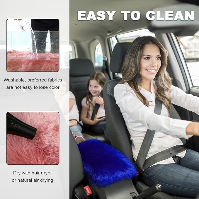 Center Console Cover, 11.81"×7.87" Automotive Fluffy Plush Center Armrest Protector, Universal Furry Comfortable Center Console Pad for Cars Trucks SUVs, Car Accessories (Royal Blue)