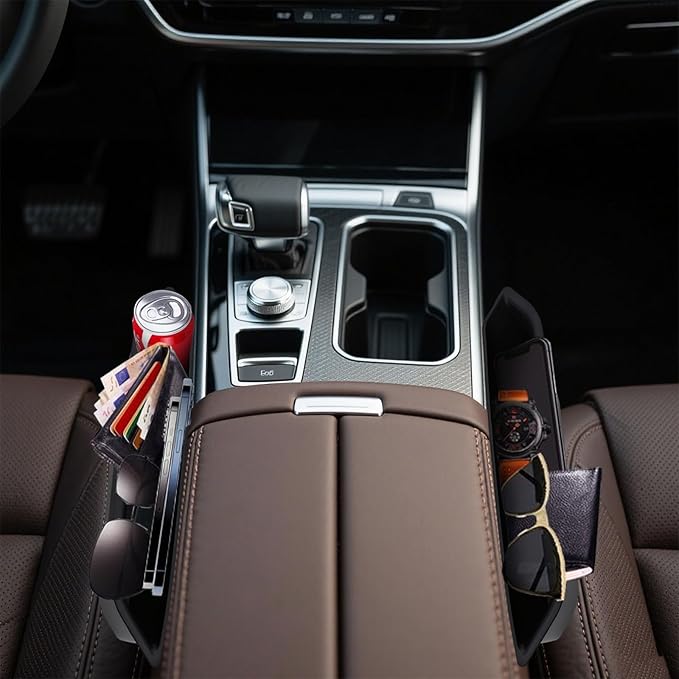 2 Pack Car Seat Gap Filler Organizer with Cup Holders,Premium Leather Storage for Phones, Keys, Wallets, and Drinks, Universal Fit for Front Seat