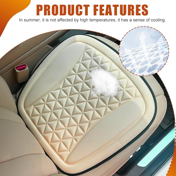 Seat Covers for Cars, Car Seat Cooling Pad, Comfortable Breathable Front Vehicle Cover Cooling Pad, Automotive Accessories Anti-Slip Ventilated Auto Protectors Universal for SUV Truck (Beige)