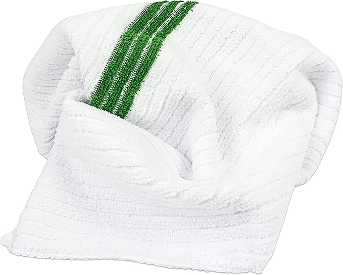 Nouvelle Legende Ribbed Microfiber Bar Mop Towels, Super Absorbent, Cleaning & Drying Cloths, Lint-Free, Streak-Free for Kitchen, Home & Auto, 14x18 Inch, 12-Pack, Green Stripe