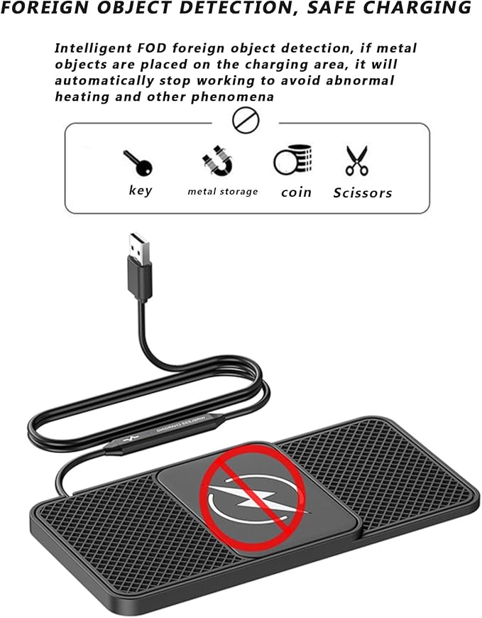 Wireless Car Charger Pad for Dodge Magnum Neon Charger Durango, Phone Charging Mat 20W Type C/USB Cordless Non-Slip Charging Station Adapter Center Console,A 30cm Cable Type-C Plug-Normal