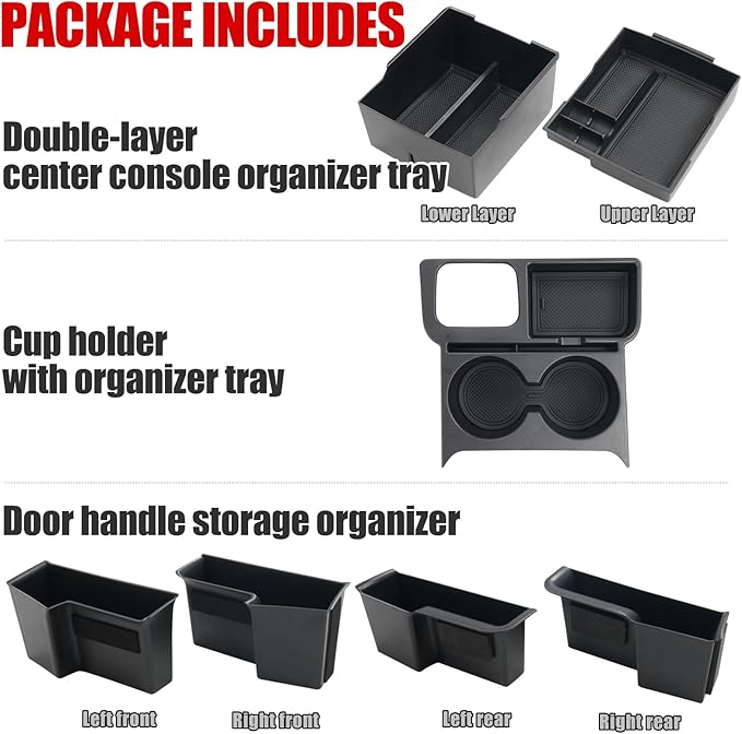 Mabett Center Console Storage Organizer and Dual Cup Holder for Ford Maverick 2022-2026 Accessories, with Door Handle Storage Organizer, Center Console Armrest Organizer Set Fit Maverick (7PCS)
