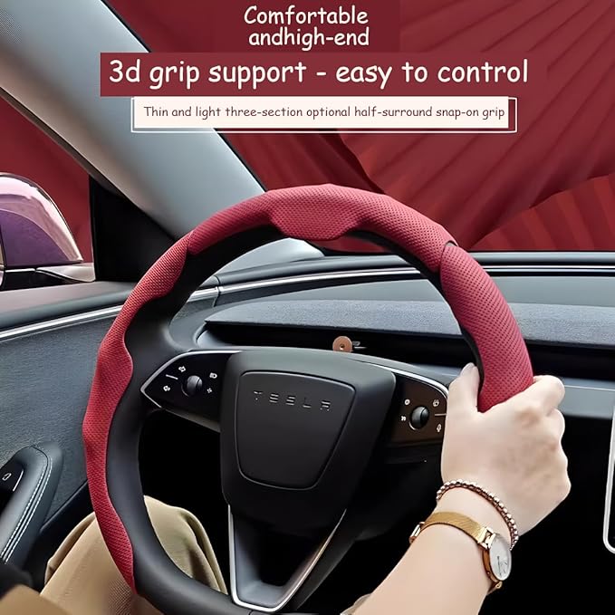 Car Steering Wheel Cover, Nappa Leather 15 Inch Snap-On 3PCS Set Vehicle Steer Wheel Wrap Protector, Non-Slip Automotive Interior Protection Accessories, Universal Fit (Beige)