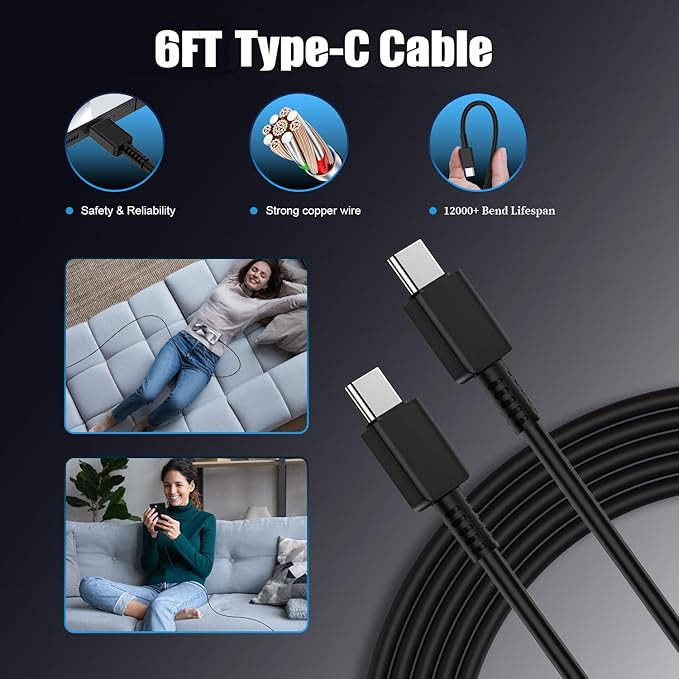 2Pack 25W USB C Charger for Samsung Galaxy S24 Ultra, Super Quite Fast Charging Type C Block with 6FT C to C Cord for Samsung Galaxy Tab S9 S8 S23 Ultra S22 Ultra S23 S22+ S22 S21 Note 10 Plus 20