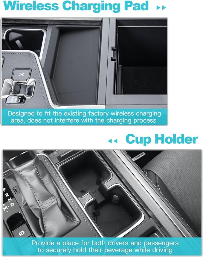 CDEFG 4Pcs for 2024 2025 2026 Lexus GX 550 Center Console Organizer 2024-2026 GX550 Accessories Middle Console & Armrest Hidden Storage Box & Cup Holder & Wireless Charging Mat(Not for Cool Box)