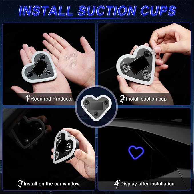 iFunyLED Car LED Interior Lights, Heart-Shaped Ambient Light for Windows, 5 Lighting Modes, Charging Through Type-c and Solar Energy, Car Decorations for Women Men, Pack of 1, (Blue)
