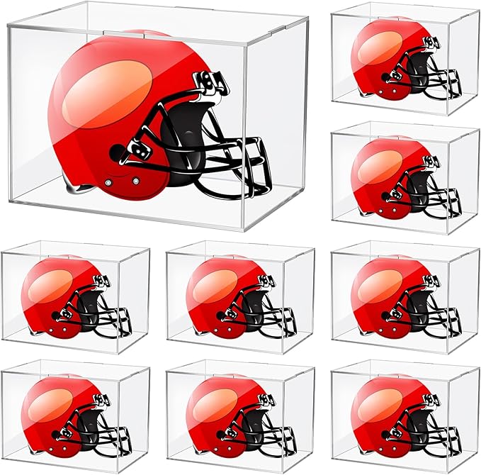 Taiyin 8 Pcs Mini Helmet Display Case, Acrylic Clear Mini Football/ Helmet Display Box Plastic Mini Helmet Protection Holder for Collecting Sports Memorabilia Toy 5 x 5 x 7''