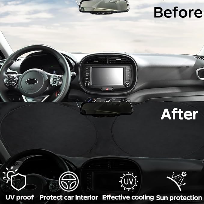 INSAUTO for Soul Windshield Sun Shade Window Sunshade Custom-fit 2020-2026 Kia Soul Wagon Windshield Cover Foldable Sun Visor Thicken 4-Layer Reflective Protector Block UV Rays Car Accessories