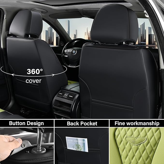 Coverado Seat Covers, Car Seat Covers Full Set, Green Car Seat Cover, Car Seat Cushion Waterproof, Luxury Auto Seat Covers, Seat Cover Car Seat Protector Fit for Most Cars