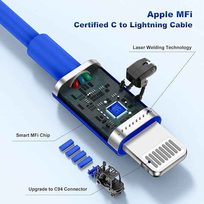 iPhone 14 13 Car Charger, Certified 45W Dual Port USB C Rapid Apple Car Adapter with 6ft Type C to Lightning Cable Fast Charging for iPhone 14 Pro/14 Pro Max/14 Plus/13/12/11/X/XS/SE,iPad-Blue