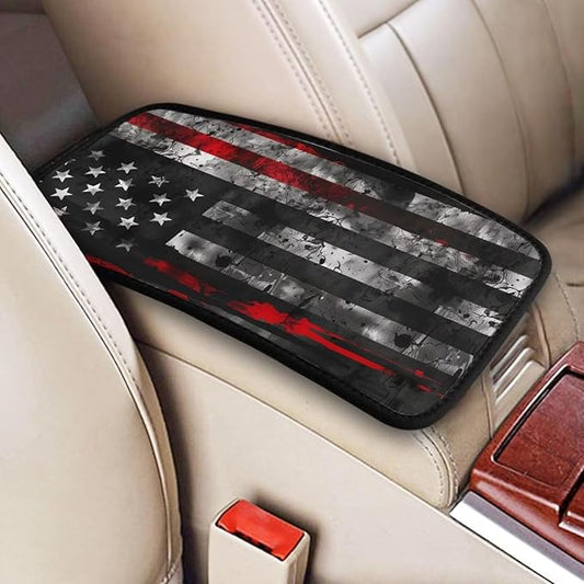 Car Armrest Box Pad American US Flags Car Center Console Cover Pad Black and Red Auto Armrest Cover for Most Vehicle, SUV, Truck Universal Arm Rest Cushion Pads