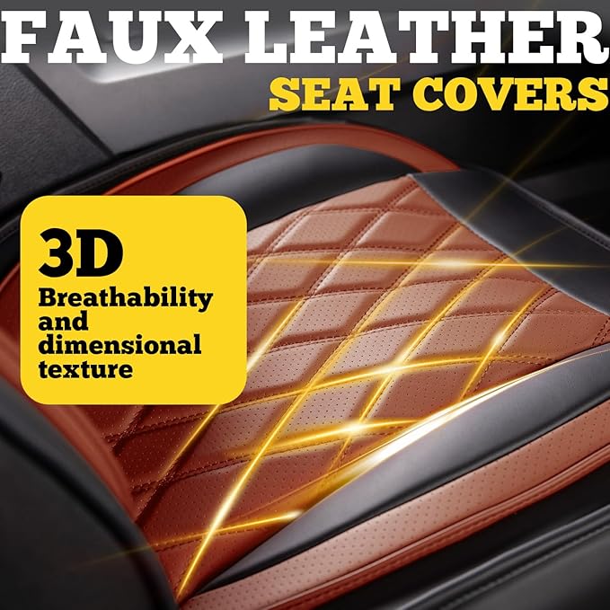 LINGVIDO Car Seat Covers for Front Seats (2 Seats) - Premium Perforated Nappa Leather,Waterproof Shield, Omni-Adapt Fit for SUVs Sedans, Ideal for Rideshare & Pets