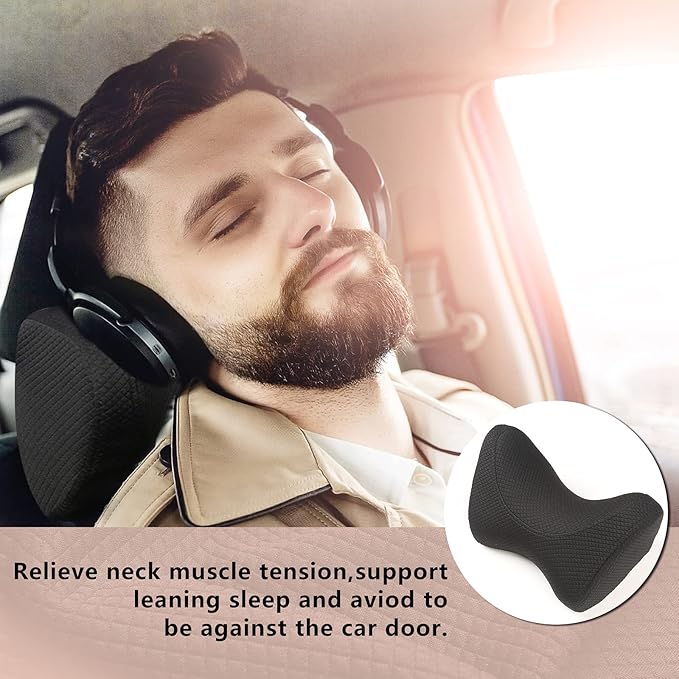 iwantit® Car Neck Pillows with Memory Foam, Neck Supporting for Long Time Driving, Adjustable Straps and Comfy Outer Cover(Black,1Package, Large Size)
