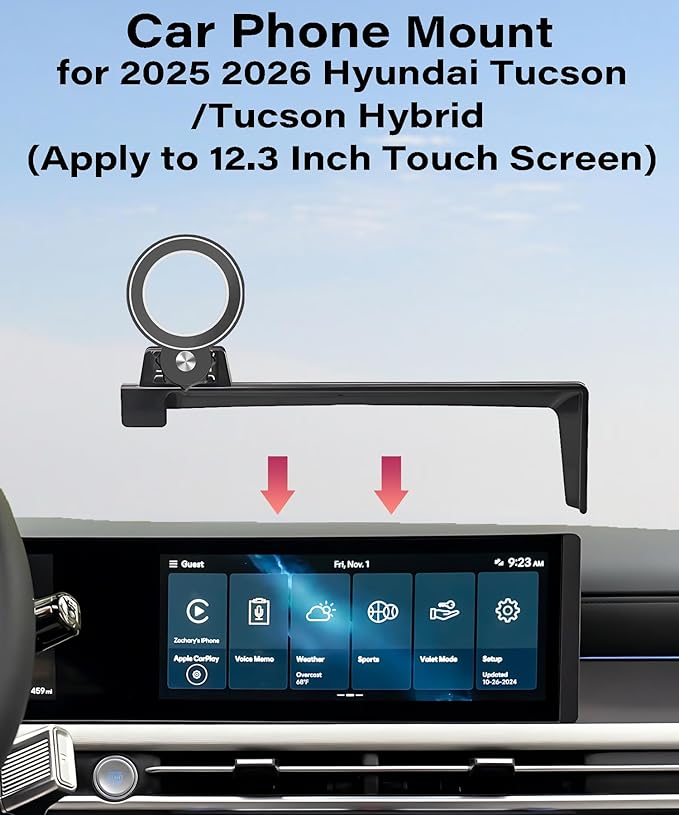 Car Phone Holder for 2025 2026 Hyundai Tucson/Tucson Hybrid Accessories Apply to 12.3 Inch Touch Screen Fixed Clip Magnetic Cell Phone Mount Hands-Free 360 Degree Rotation
